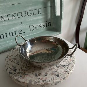 Stainless Steel Wok Like Hammered Serving Bowl with Handles